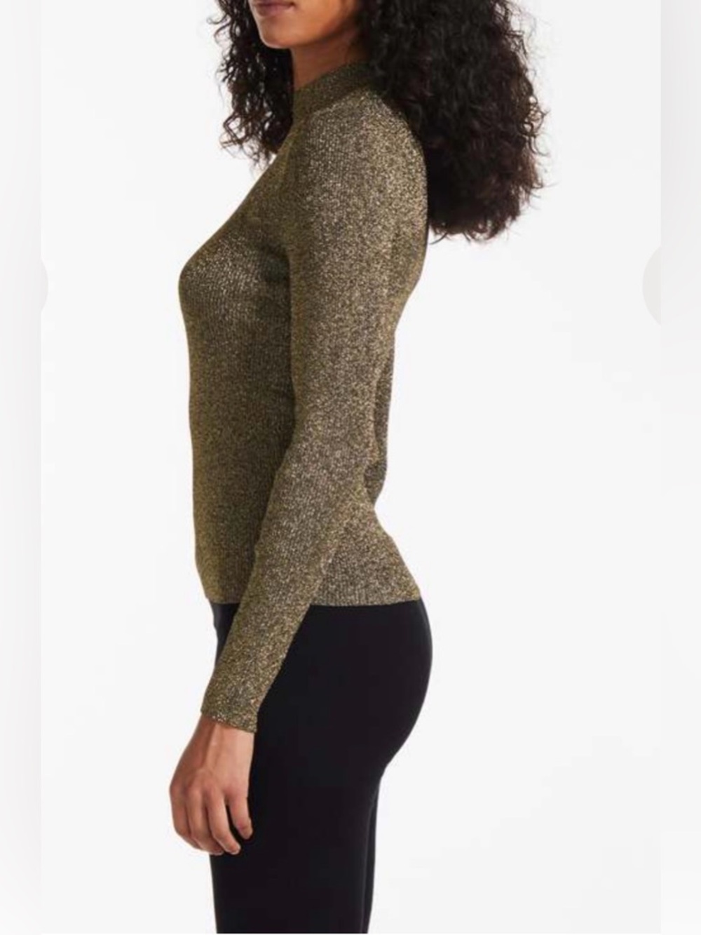 FANG Metallic Olive-Gold Long Sleeve Mock Neck Top